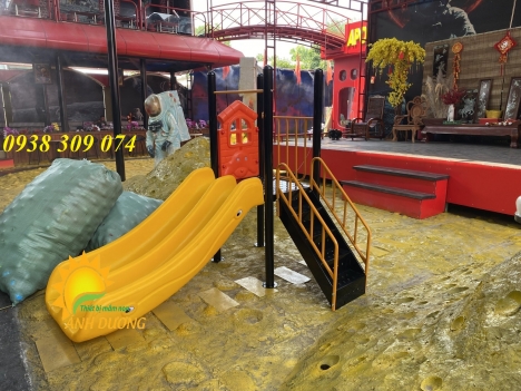 Cầu trượt máng đôi nhựa PP nguyên sinh dành cho bé