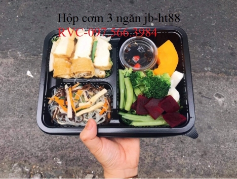 Hộp Nhựa Đen 3 Ngăn Đựng Cơm Văn Phòng Dùng 1 Lần