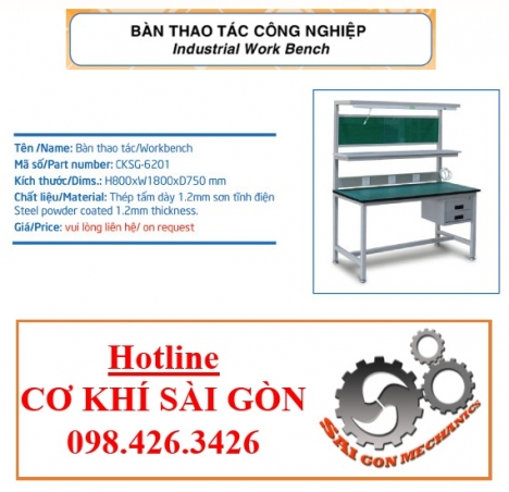 BÀN THAO TÁC CÔNG NGHIỆP CÓ BẢNG TREO DỤNG CỤ