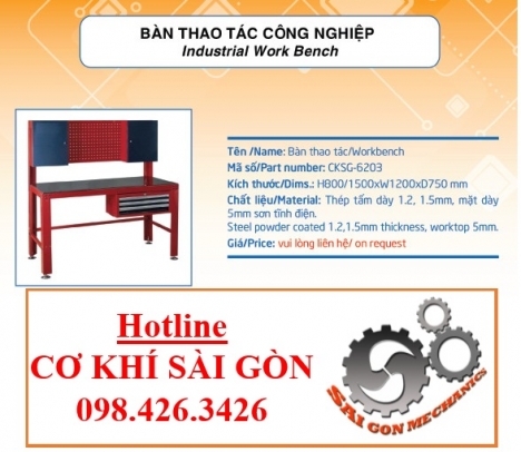 BÀN THAO TÁC CÔNG NGHIỆP CÓ BẢNG TREO GIÁ XƯỞNG
