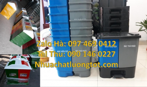 Thùng rác 3 ngăn bập bênh Thùng rác nắp lật bộ 3 Thùng đựng rác composite, bán sỉ thùng rác vô cơ,