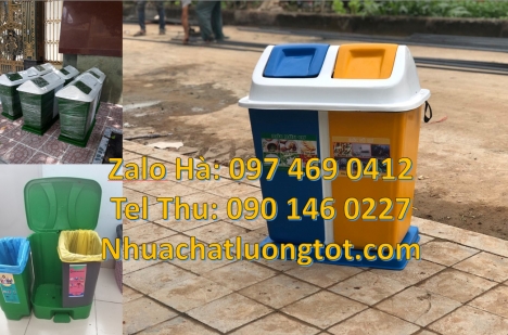 Thùng rác 3 ngăn bập bênh Thùng rác nắp lật bộ 3 Thùng đựng rác composite, bán sỉ thùng rác vô cơ,