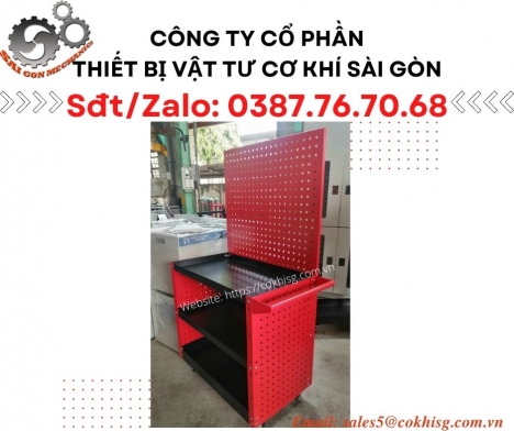 Xe đẩy đồ nghề 3 tầng - Có vách và bảng treo dụng cụ