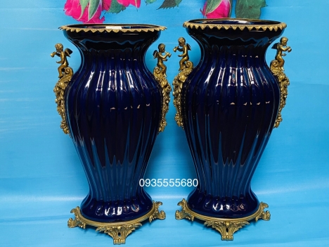 Giao lưu đôi bình gốm đồng xanh của bỉ