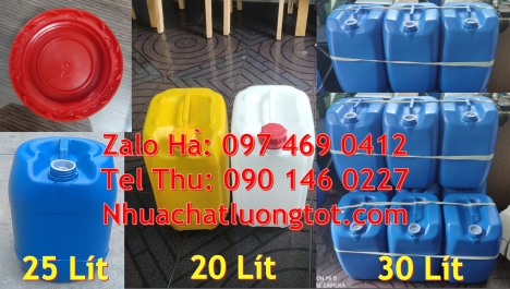 can 25l đựng nước mắm, can vuông 30 lít đựng thuốc thú y, can 18l tròn đựng nông dược, can dẹp 30 lí