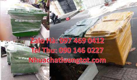 Xe thu gom rác 660 lít bánh nhỏ, nơi bán xe thu gom rác, Xe thu gom rác 1000 lít 3 bánh đúc, xe thu