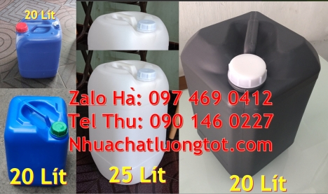 can 25l đựng nước mắm, can vuông 30 lít đựng thuốc thú y, can 18l tròn đựng nông dược, can dẹp 30 lí