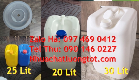can 25l đựng nước mắm, can vuông 30 lít đựng thuốc thú y, can 18l tròn đựng nông dược, can dẹp 30 lí