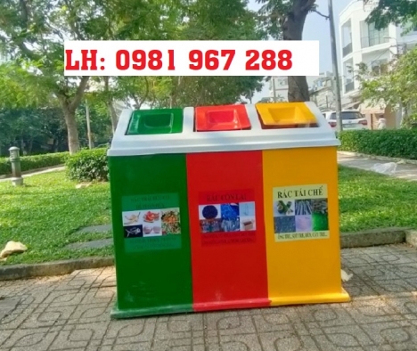 Thùng rác 3 ngăn đặt trường học ,thùng rác 3 ngăn phân loại rác