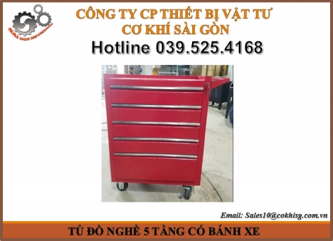 tủ đồ nghề 5 tầng có bánh xe