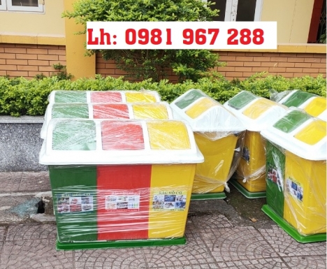Thùng rác 3 ngăn đặt trường học ,thùng rác 3 ngăn phân loại rác