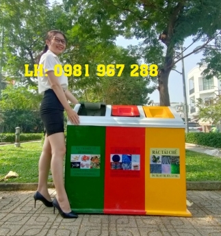 Thùng rác 3 ngăn đặt trường học ,thùng rác 3 ngăn phân loại rác