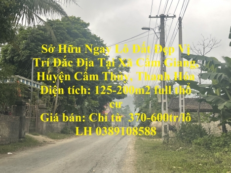 Sở Hữu Ngay Lô Đất Đẹp Vị Trí Đắc Địa Tại Xã Cẩm Giang, Huyện Cẩm Thủy, Thanh Hóa