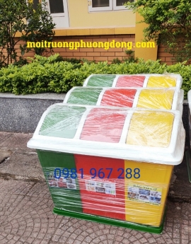 Thùng rác 3 ngăn đặt trường học ,thùng rác 3 ngăn phân loại rác