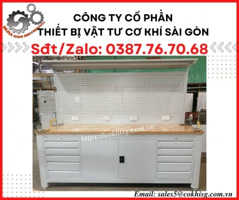 Bàn thao tác nhà xưởng - Có bảng treo dụng cụ