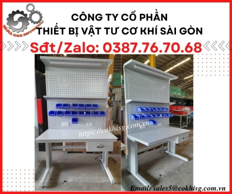 Bàn thao tác cơ khí - Có lỗ treo dụng cụ, máng khay vật tư