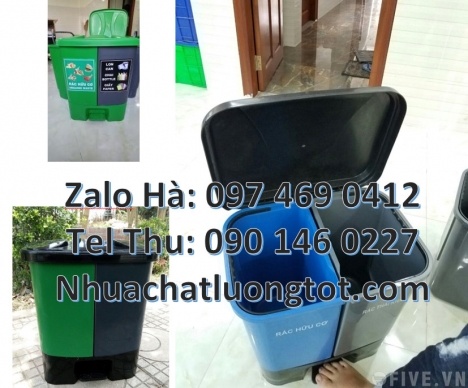 sọt đựng rác, Thùng rác nhựa duy tân, thùng nhựa đựng rác thải, Thùng rác 2 ngăn nắp lật, Thùng rác