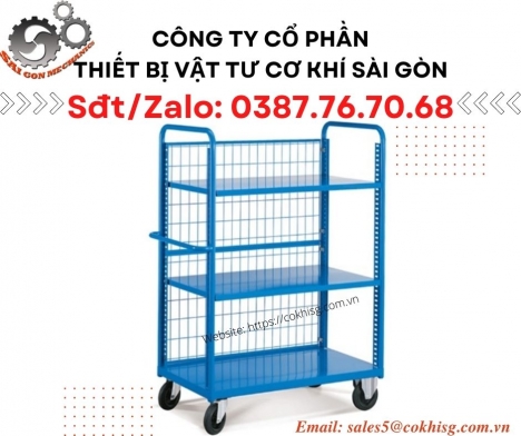 Xe đẩy hàng 3 tầng có tấm lưới