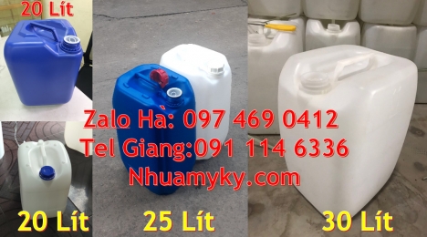 can 20l giá rẻ, can 25l trắng, can vuông 30 lít hdpe đựng hóa chất, can nhựa dày 25 lít đựng axit, c