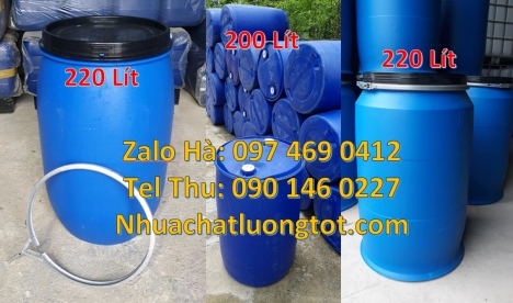 Thùng phuy nhựa 120 lít, thùng phi nắp hở, Thùng Phuy Nhựa 220 Lít Đai Sắt, thùng phi 120 lít, thùng