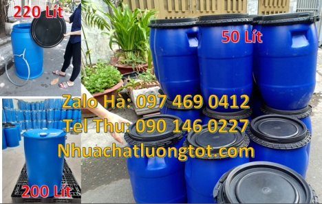 Thùng phuy nhựa 120 lít, thùng phi nắp hở, Thùng Phuy Nhựa 220 Lít Đai Sắt, thùng phi 120 lít, thùng