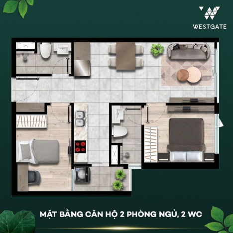 Chính chủ cần sang nhượng căn hộ West Gate 2PN 2WC, giá cực tốt so với CĐT, full nội thất, được vay