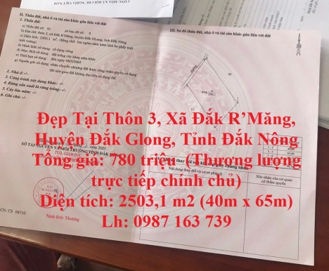Chính Chủ Cần Bán Lô Đất Vị Trí Đẹp Tại Huyện Đắk Glong, Tỉnh Đắk Nông