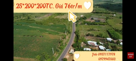 Bán đất 25m đất thổ cư Mặt tiền Quốc lộ 25, Gia Lai. Giá 76tr/m