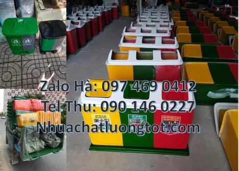 Thùng Rác 3 Ngăn, Thùng rác composite 2 ngăn, Thùng rác nắp lật bộ 3, Thùng rác 120l 240l nắp hở