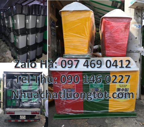 Thùng Rác 3 Ngăn, Thùng rác composite 2 ngăn, Thùng rác nắp lật bộ 3, Thùng rác 120l 240l nắp hở