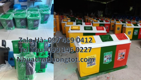 Thùng Rác 3 Ngăn, Thùng rác composite 2 ngăn, Thùng rác nắp lật bộ 3, Thùng rác 120l 240l nắp hở