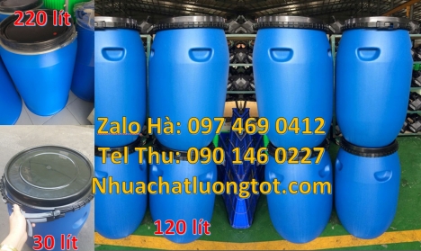Thùng phuy nhựa 30 lít, Thùng phuy nhựa 50 lít, thùng phi nắp kín, Thùng phuy nhựa 220 lít đai sắt,