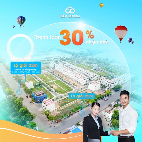 Bán đất nền thổ cư Icon Central đã có sổ, NH hỗ trợ vay 70%, LS 7,9% giá 2,55 tỷ.LH