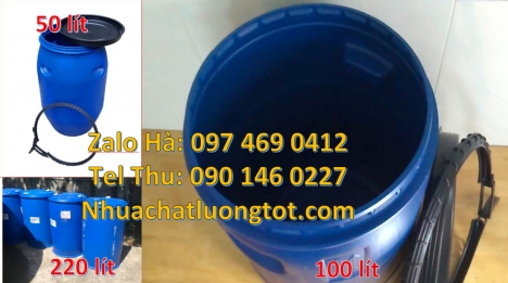 Thùng phuy nhựa 30 lít, Thùng phuy nhựa 50 lít, thùng phi nắp kín, Thùng phuy nhựa 220 lít đai sắt,