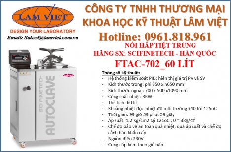 NỒI HẤP TIỆT TRÙNG SCI  - FTAC SERIES cho phòng thí nghiệm