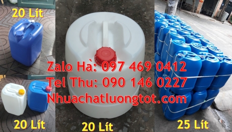 Can 10 đựng axit. Can 18 lít tròn đựng café, can 30l dẹp, can 25l xanh, can vuông 30l trắng Can nhựa