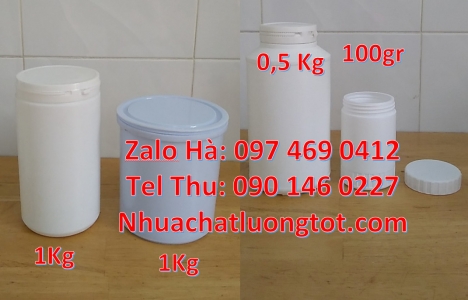Hũ 1kg tròn, Hũ nhựa 1kg đựng thuốc thú y, Hũ hóa chất. Lọ nhựa Hũ nhựa 1.5kg vuông, Hũ 1.2 lít, hũ