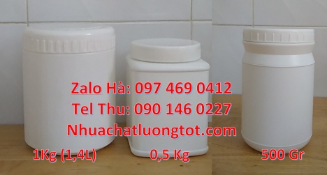 Hũ 1kg tròn, Hũ nhựa 1kg đựng thuốc thú y, Hũ hóa chất. Lọ nhựa Hũ nhựa 1.5kg vuông, Hũ 1.2 lít, hũ