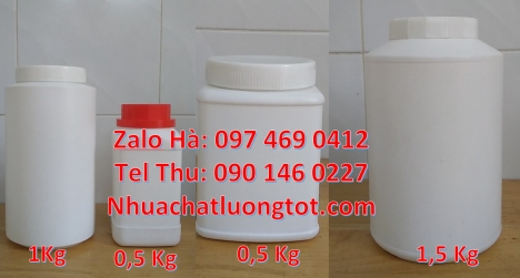 Hũ 1kg tròn, Hũ nhựa 1kg đựng thuốc thú y, Hũ hóa chất. Lọ nhựa Hũ nhựa 1.5kg vuông, Hũ 1.2 lít, hũ