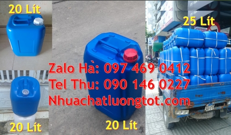 Can 10 đựng axit. Can 18 lít tròn đựng café, can 30l dẹp, can 25l xanh, can vuông 30l trắng Can nhựa