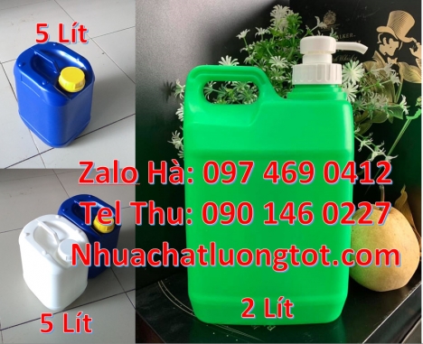 Can 1l quay đựng phân bón hóa học, can 2l vòi nhấn, can 5l quay xéo, Can 4l tròn đựng nước lau sàn,
