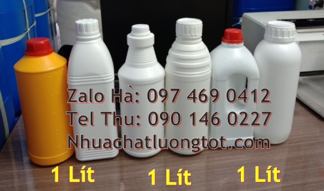 Chai 500 ml đựng hóa chất, chai 1l đựng thuốc thủy sản, chai 0.5l nắp vặn, chai 1l màu trắng sữa Cha