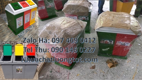 Thùng phân loại rác thông minh, Thùng rác nắp lật bộ 3, Thùng rác 2 ngăn nắp lật, Thùng rác 3 ngăn b