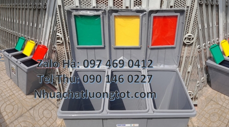 Thùng phân loại rác thông minh, Thùng rác nắp lật bộ 3, Thùng rác 2 ngăn nắp lật, Thùng rác 3 ngăn b