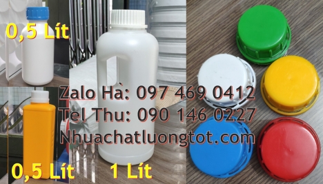 Chai 500 ml đựng hóa chất, chai 1l đựng thuốc thủy sản, chai 0.5l nắp vặn, chai 1l màu trắng sữa Cha