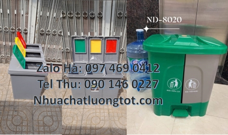 Thùng phân loại rác thông minh, Thùng rác nắp lật bộ 3, Thùng rác 2 ngăn nắp lật, Thùng rác 3 ngăn b