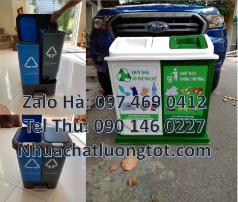 Thùng phân loại rác thông minh, Thùng rác nắp lật bộ 3, Thùng rác 2 ngăn nắp lật, Thùng rác 3 ngăn b