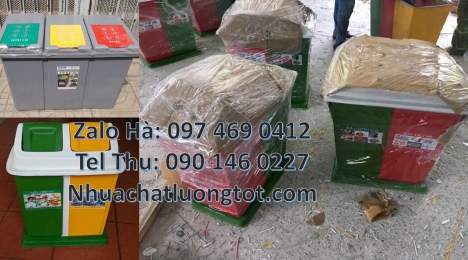 Thùng phân loại rác thông minh, Thùng rác nắp lật bộ 3, Thùng rác 2 ngăn nắp lật, Thùng rác 3 ngăn b