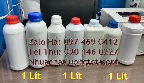 Chai 500 ml đựng hóa chất, chai 1l đựng thuốc thủy sản, chai 0.5l nắp vặn, chai 1l màu trắng sữa Cha