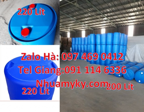 Thùng phuy nhựa 200 lít, Thùng phuy nhựa 120 lít, thùng phi nắp hở, Thùng Phuy Nhựa 220 Lít Đai Sắt,